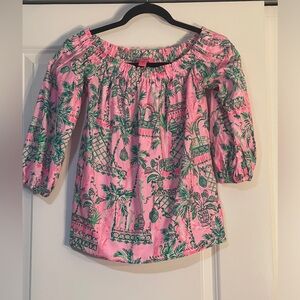 Lilly Pulitzer Pink and Green Off-Shoulder Top